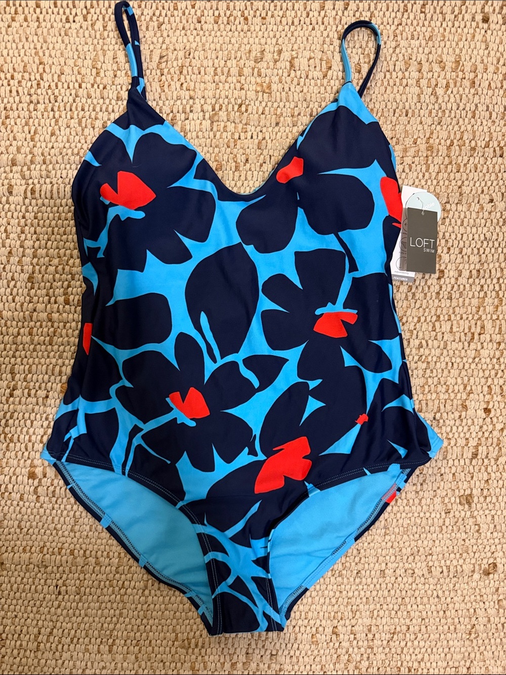 LOFT Navy, Bright Blue & Red Floral One-Piece Swimsuit